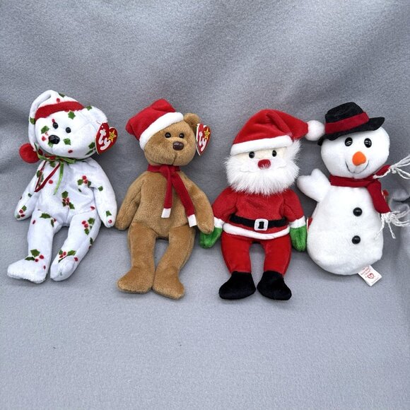 Christmas Holiday Plush Lot Santa Snowman Teddy Bear Holly & Berry Bear Stuffed - Picture 2 of 9